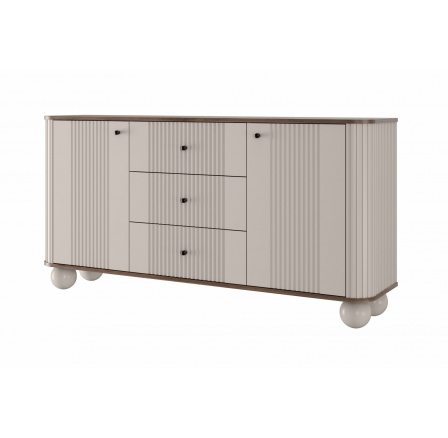 Komoda z szufladami Vesper 160 cm - kaszmir / orzech / czarne uchwyty / nogi kule