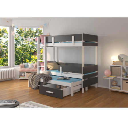 Háromszemélyes emeletes ágy ETAPO 200x90 Fehér+Antracit