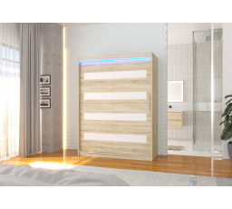 Tolóajtós szekrény lacobellel és LED világítással MARTINEZ 150 Sonoma+Fehér Lacobel