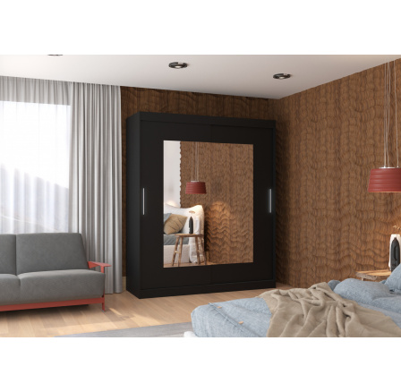 Tolóajtós szekrény tükörrel ROSETTE 180 Fekete+Fekete