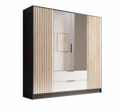 Neri 200 tolóajtós és tükrös ruhásszekrény Fekete+Fehér