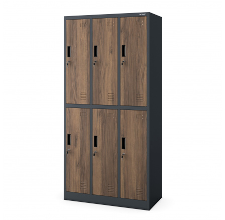 Zárható fémszekrény 6 rekesszel IGOR, 900 x 1850 x 450 mm, Eco Design: antracit/dió