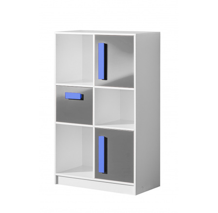 Komoda vysoká 07 GULIVER 80, Bílá/Šedá/Modrá