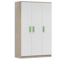 3D SMYK III - 19 Gardróbszekrény, Sonoma Tölgy/Fehér/Zöld