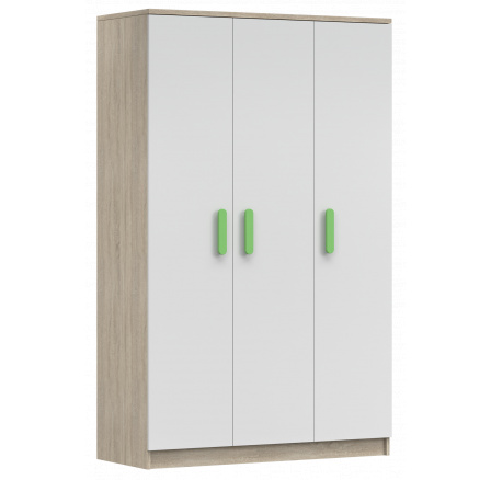 3D SMYK III - 19 Gardróbszekrény, Sonoma Tölgy/Fehér/Zöld