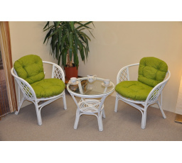 Ratanová sedací souprava Bahama bílá 2+1, polstry světle zelený melír