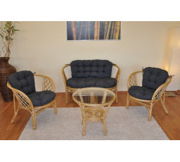 Ratanová sedací souprava Bahama medová velká polstry tmavě šedý melír