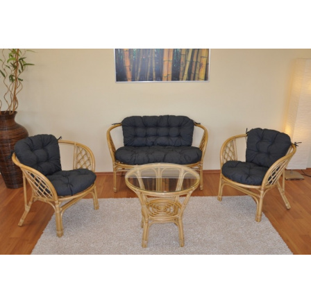 Ratanová sedací souprava Bahama medová velká polstry tmavě šedý melír