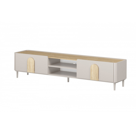 AMILIO RTV 220 1K1SZ - cashmere / dąb olejowany / uchwyty dąb jasny / nogi cashmere AMILIO RTV 220 1K1SZ - cashmere / dąb olejowany / uchwyty dąb jasny / nogi cashmere