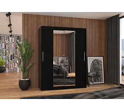 Tolóajtós szekrény tükörrel INESS 150 Fekete+Fekete