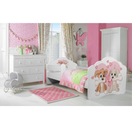 Ágy matraccal és korláttal CASIMO TWO DOGS 140x70 Fehér