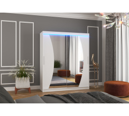 Tolóajtós szekrény tükörrel és LED világítással DOLORES 180 Fehér+Fehér