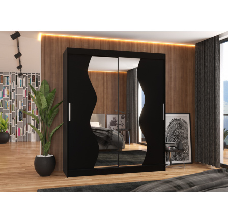 Tolóajtós szekrény tükörrel MEDISON 180 Fekete+Fekete