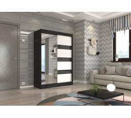 Tolóajtós szekrény tükörrel és lacobellel TOURA 150 Fekete+Fehér