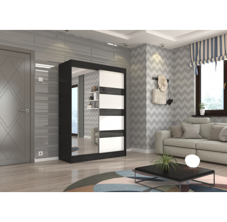 Tolóajtós szekrény tükörrel és lacobellel TOURA 150 Fekete+Fehér