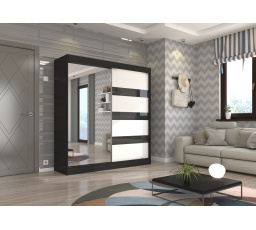 Tolóajtós szekrény tükörrel és lacobellel TOURA 200 Fekete+Fehér