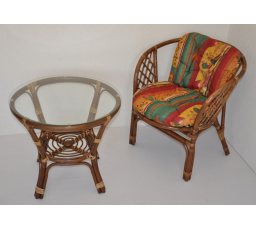 Ratanová sedací souprava Bahama 1+1 hnědá, polstr červený