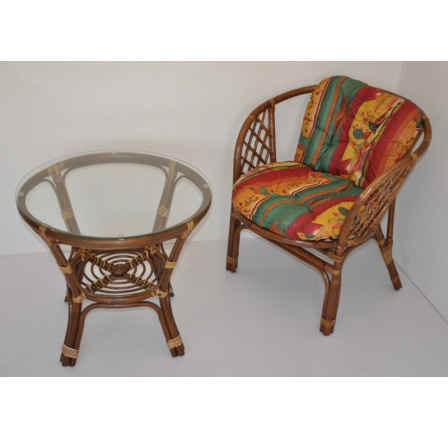 Ratanová sedací souprava Bahama 1+1 hnědá, polstr červený