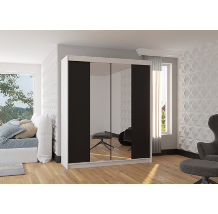 Tolóajtós szekrény tükörrel BALANCE 180 Fehér+Fekete