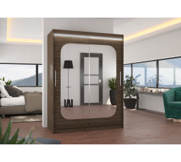 Tolóajtós szekrény tükörrel és LED világítással CLEVER 150 Choco+Choco