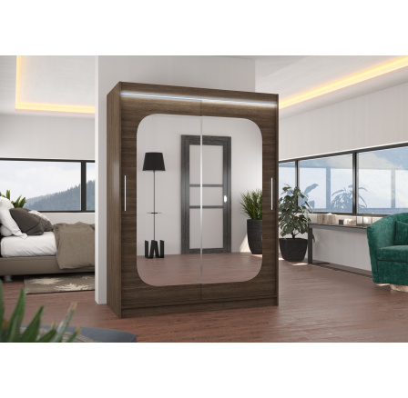 Tolóajtós szekrény tükörrel és LED világítással CLEVER 150 Choco+Choco