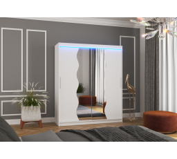 Tolóajtós szekrény tükörrel és LED világítással KANSAS 180 Fehér+Fehér
