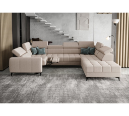 NAROŻNIK ROZKŁADANY PORTO MAX I RELAX 225X350X193 CM - prawa , Odcienie jasnego beżu