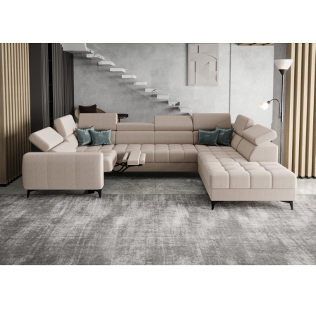 NAROŻNIK ROZKŁADANY PORTO MAX I RELAX 225X350X193 CM - prawa , Odcienie jasnego beżu