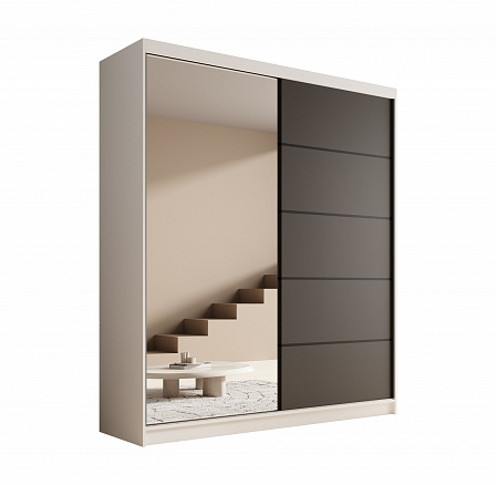 Tolóajtós és tükrös szekrény Nico 180 Fehér+Fekete