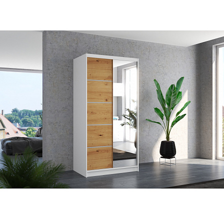 Tolóajtós szekrény tükörrel ORLANDO 100 Fehér+Artisan