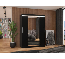 Tolóajtós szekrény tükörrel és LED világítással INESS 150 Fekete+Fekete