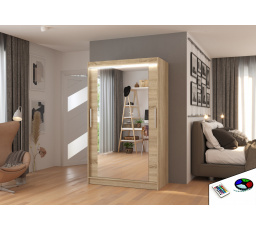 Tolóajtós szekrény tükörrel és LED világítással TIBAGO 120 Sonoma+Sonoma