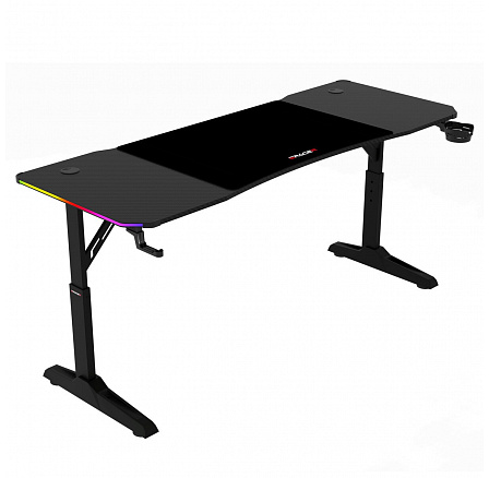 Fix gamer asztal 160x60 cm, RGB LED, választható magasság, melamin, karbon, LT-H1216 BK