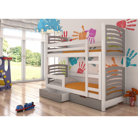 Kétszemélyes emeletes ágy matracokkal OSUNA Fehér+Szürke