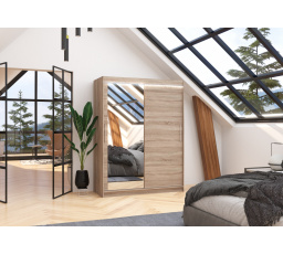 Tolóajtós szekrény tükörrel és LED világítással BIANCO 150 Truffle+Truffle