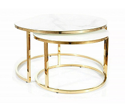 MUSE konferencia asztal - 2 asztalos szett, fehér márvány hatás/arany