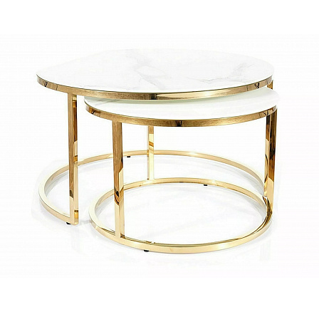 MUSE konferencia asztal - 2 asztalos szett, fehér márvány hatás/arany