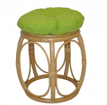 Ratanová taburetka široká medová polstr světle zelený melír