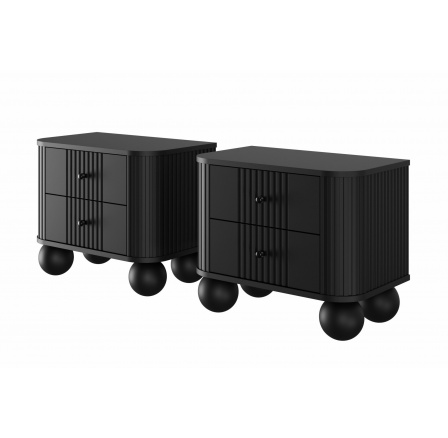 Zestaw szafek nocnych Vesper 56 cm - czarny / czarne uchwyty / nogi kule