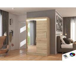 Tolóajtós szekrény tükörrel és LED világítással BARIO 120 Sonoma+Sonoma