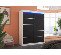 Tolóajtós szekrény LED világítással LUFT 150 Fehér+Fekete