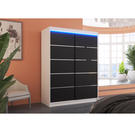 Tolóajtós szekrény LED világítással LUFT 150 Fehér+Fekete