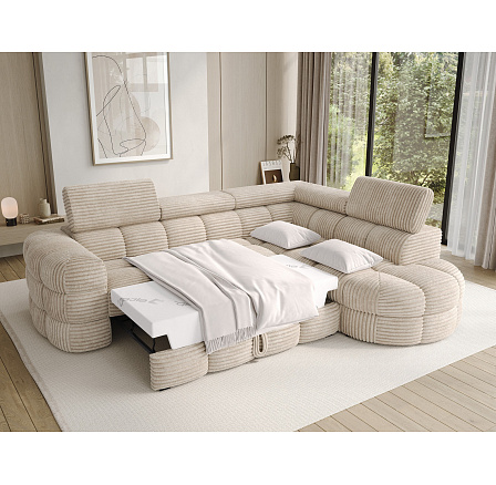 Carmenn corner sofa with sleeping function, storage compartment and adjustable headrests, beige velvet, right-hand side Modullo 18 205x126 Right 1 Carmenn corner sofa with sleeping function, storage compartment and adjustable headrests, beige velvet, right-hand side Modullo 18 205x126 Right 1