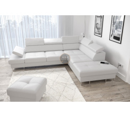 NAROŻNIK GALAXY Z FUNKCJĄ SPANIA 225X280 SKÓRA NATURALNA - Strona prawa , Skóra biała