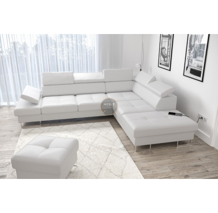 NAROŻNIK GALAXY Z FUNKCJĄ SPANIA 225X280 SKÓRA NATURALNA - Strona prawa , Skóra biała