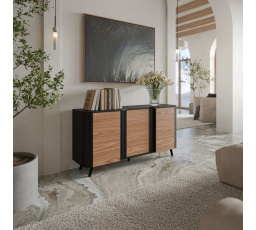 TV komód VOLARE 150 3D, fekete matt/dió