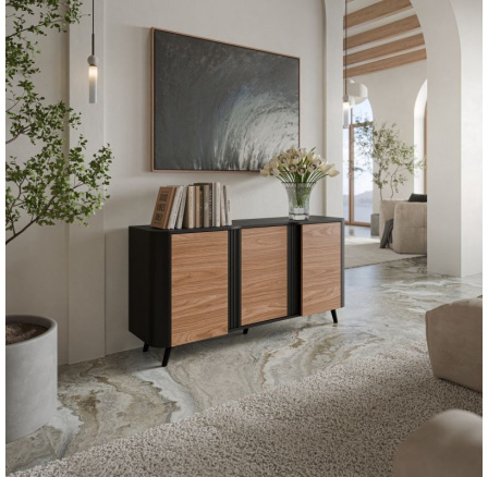 TV komód VOLARE 150 3D, fekete matt/dió