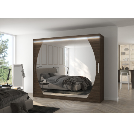 Tolóajtós szekrény tükörrel és LED világítással CAMBE 250 Choco+Choco