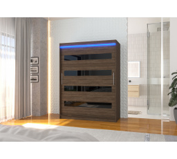 Tolóajtós szekrény lacobellel és LED világítással MARTINEZ 150 Choco+Black Lacobel