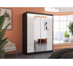 Tolóajtós szekrény tükörrel és LED világítással NORDIC 150 Fekete+Fehér